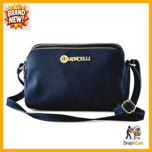 Italian Leather Crossbody Satchel Navy Blue Adjustable Strap Classic Elegant